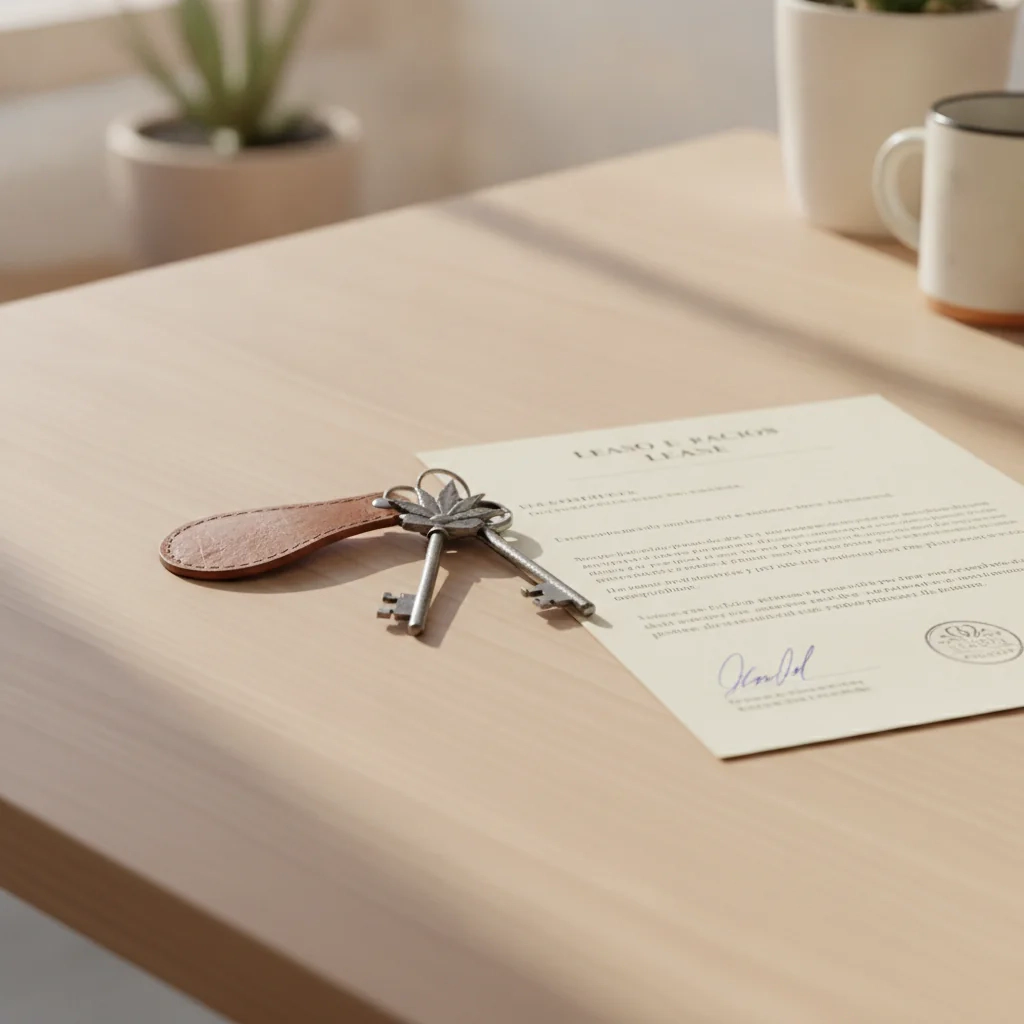 Llaves sobre un contrato firmado en una mesa