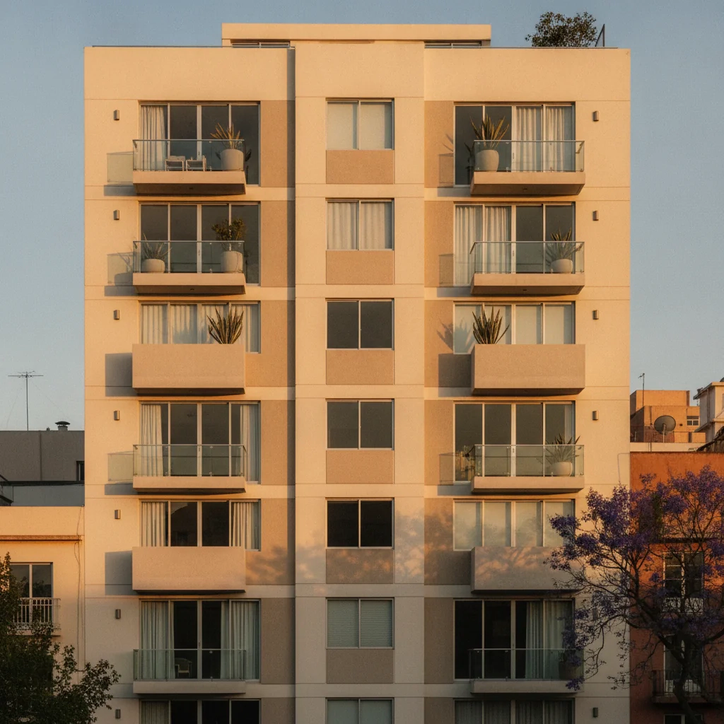 Fachada de un edificio residencial de varios pisos