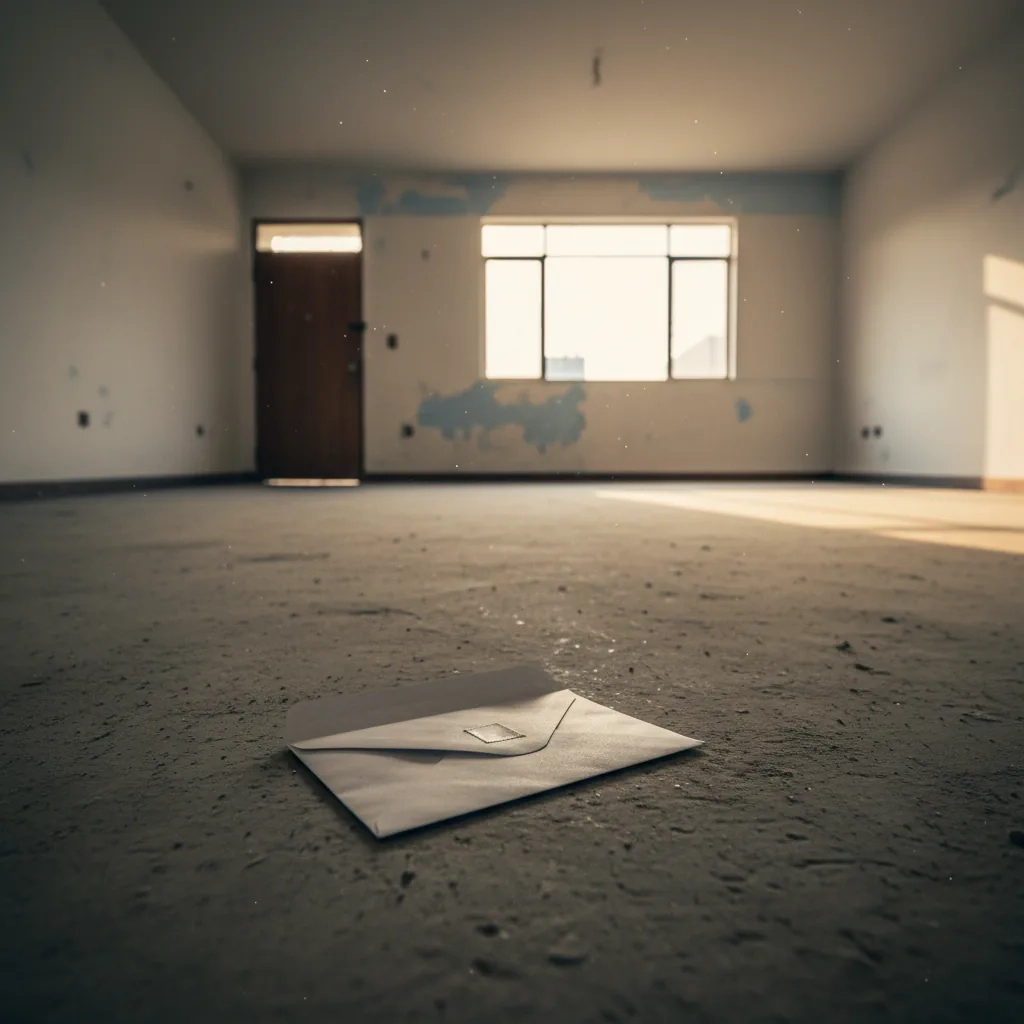 Sobre cerrado en el piso de un inmueble vacío y deteriorado
